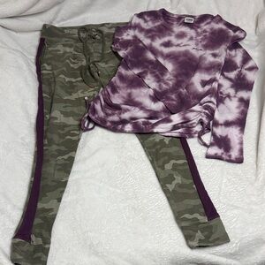 PINK Victoria's Secret Purple Tie-Dye Top and Camo Joggers